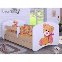 BDW Kinderbett, Doppelseitiges mit Schublade, Teddybär mit Bogen, 180/90