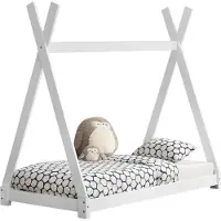 In And OutdoorMatch Kinderbett Dane - Tipi - Kiefer - Mit Lattenrost - 80x160 cm - Weiß - Jungenbett - Mädchenbett - Süßes Design