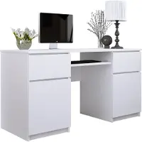 3Xeliving Schreibtisch: 2 Schubladen, Mattweiß, 135 x 77 x 50 cm