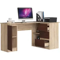BDW , Eckschreibtisch rechts, 3 Schubladen, 4 Regale, Eiche Sonoma / Venga