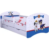 BDW , Kinderbett Super Hunde, mit Matratze & Schublade, Rausfallschutz, 140x70