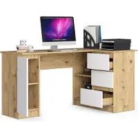 BDW , Eckschreibtisch rechts, 3 Schubladen, 4 Regale, Eiche Artisan / Weiss