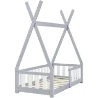 In And OutdoorMatch Kinderbett Anais - Tipi - mit Fallschutz - und Matratze - 70 x 140 cm - hellgrau - für Mädchen - für Jungen - für Kinder