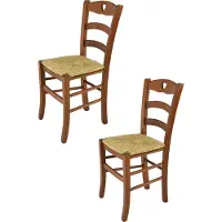 STOCK LINE t m c s Tommychairs - 2er Set Stühle CUORE für Küche und Esszimmer, robuste Struktur aus lackiertem Buchenholz im Farbton Helles Nussbraun lackiert und Sitzfläche aus Stroh