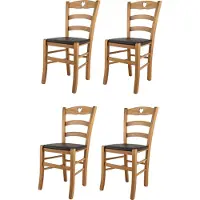 STOCK LINE t m c s Tommychairs - 4er Set Stühle CUORE für Küche und Esszimmer, Robuste Struktur aus lackiertem Buchenholz im Farbton Eichenholz und gepolsterte Sitzfläche mit Kunstleder in der Farbe Moka bezogen