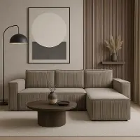 Sofello Modernes Ecksofa Eckcouch CORDA BEIGE aus Kordstoff mit Schlaffunktion - Modernes Design in trendigen Farben