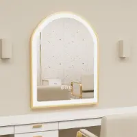 WISFOR LED Badspiegel mit goldenem Aluminiumrahmen 60 x 90 cm, Wandspiegel mit Touch Schalter, Anti-Fog dimmbar, 3 Lichtfarben, IP56 Energiesparend