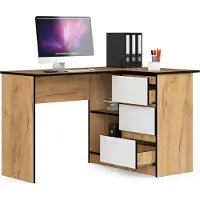 BDW , Eckschreibtisch rechts, 3 Schubladen, 4 Regale, Eiche craft / weiß rechts