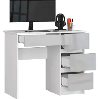 BDW Büroschreibtisch mit 4 Schubladen, Gamingtisch, Weiss / Grau Rechts Glänzend