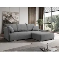 MargaretHadas24 Margaret Hadas24 Ecksofa L Form Lauren 246x188 cm mit Schlaffunktion, Bettkasten, Schlafsofa, 4 Sitzer Bettzeugablage Sofa Eckcouch Cord, grau, rechts