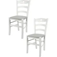 STOCK LINE t m c s Tommychairs - 2er Set Stühle CUORE für Küche und Esszimmer, robuste Struktur aus Buchenholz, deckend Weiss lackiert und gepolsterte Sitzfläche mit Stoff in der Farbe Perlgrau bezogen