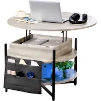 Zerbaco Couchtisch Wohnzimmertisch Anhebbar Kaffeetisch Rund 90x90cm Grau
