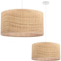 Light11 HOME Weisse Rattan-Hängelampe 1 Flacher Rattan-Lampenschirm 40 Cm