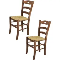 STOCK LINE t m c s Tommychairs - 2er Set Stühle SAVOIE für die Küche und Esszimmer, robuste Struktur aus lackiertem Buchenholz, im Farbton Nussbraun und Sitzfläche aus Stroh