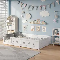 ProximaX Kinderbett 140x200 cm Weiß Massivholz mit Schutzgitter & Stern-Mond-Design
