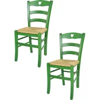 STOCK LINE t m c s Tommychairs - 2er Set Stühle CUORE für Küche und Esszimmer, robuste Struktur aus Buchenholz, in Anilinfarbe Grün lackiert und Sitzfläche aus Stroh