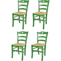 STOCK LINE t m c s Tommychairs - 4er Set Stühle CUORE für Küche und Esszimmer, robuste Struktur aus Buchenholz, in Anilinfarbe Grün lackiert und Sitzfläche aus Stroh