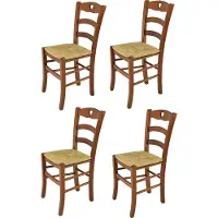 STOCK LINE t m c s Tommychairs - 4er Set Stühle CUORE für Küche und Esszimmer, robuste Struktur aus lackiertem Buchenholz im Farbton Helles Nussbraun lackiert und Sitzfläche aus Stroh