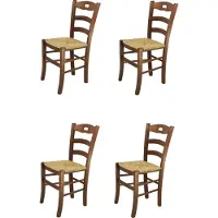 STOCK LINE t m c s Tommychairs - 4er Set Stühle SAVOIE für die Küche und Esszimmer, robuste Struktur aus lackiertem Buchenholz, im Farbton Nussbraun und Sitzfläche aus Stroh
