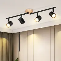 ZMH LED Deckenstrahler 4 Flammig Deckenlampe Holz GU10 Strahler Schwenkbar Wohnzimmerlampe Vintage Schwarz für Wohnzimmer Küche Ohne Leuchtmittel