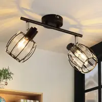 ZMH Deckenstrahler Vintage Deckenspot 2 Flammig Deckenleuchte Kristall Lampenschirm Retro Strahler Industrial E14 Schwarz 350°Schwenkbar Flurlampe für Flur Hotel (ohne Leuchtmittel)