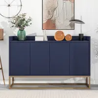 Fortuna Sideboard, Kommode mit verstellbaren Einlegeböden und goldenen Metallrahmen, Kommode mit 4 Türen, Anrichte, Buffet, Breite: 120cm
