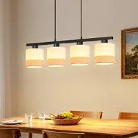 ZMH Hängelampe 4 Flammig Pendelleuchte Esstisch Hängeleuchte Stoff Esstischlampe E27 Pendellampe Höhenverstellbar Esszimmerlampe Hängende für Küche