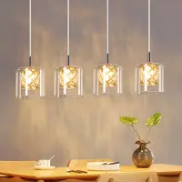ZMH Hängelampe 4 Flammig Hängeleuchte Esstisch Glas G9 Lang Esszimmerlampe Kristall Pendelleuchte 120CM Höhenverstellbar Modern