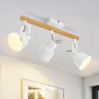 ZMH Deckenstrahler 3 Flammig Weiß Deckenlampe Vintage Schwenkbar 350° MAX.25W E14 Fassung Industrial Holzmaserung Spotbalken für Wohnzimmer Schlafzimmer Büro (ohne Leuchtmittel)