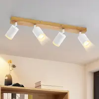 ZMH Deckenstrahler 4 Flammig Deckenspots Weiß Küchenlampe Holz GU10 Wandstrahler 350°Drehbar Vintage Küche Strahler Industrial Retro Spots für Wohnzimmer Schlafzimmer Flur(Ohne Leuchtmittel)