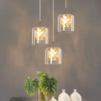 ZMH Hängelampe 3 Flammig Pendelleuchte Esstisch Glas Hängeleuchte G9 Esszimmer 120CM Höhenverstellbar Vintage Pendellampe Modern