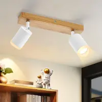 ZMH Deckenstrahler 2 Flammig Weiss Küchenlampe Holz GU10 Wandstrahler 350°Drehbar Vintage Flur Strahler Industrial Retro Ohne Leuchtmittel