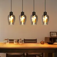 ZMH Pendelleuchte 4 Flammig Hängelampe Schwarz - Pendellampe E27 Vintage Hängeleuchte Glas für Esstisch Esszimmer Kücheninsel Hotel Wohnzimmer Ohne Lichtquelle