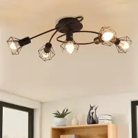 ZMH LED Deckenstrahler Deckenleuchte E14 Schwarz 5 Flammig Industrial Deckenspots Schwenkbar 350° Retro Spotlight Wohnzimmer Küche Ohne Leuchtmittel