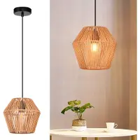 ZMH Hängelampe Vintage Rattan Pendelleuchte Boho Esszimmerlampe 150cm E27 Hängeleuchte Rustikal Esstischlampe Hängend 40W