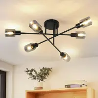 ZMH Deckenlampe Vintage 6 flammig Industrial Wohnzimmerlampe Schwarz Deckenleuchte Wohnzimmer retro Kronleuchter aus Glas E14 Fassung Deckenbeleuchtung für Schlafzimmer Küche Ohne Leuchtmittel