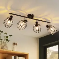 ZMH Deckenstrahler 4 Flammig Deckenlampe Wohnzimmer Deckenspot Vintage Kristall Lampenschirm Deckenspot E14 Schwarz 350° Drehbar Strahler für Schlafzimmer Küche (Ohne Leuchtmittel)