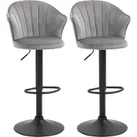 Fortuna Lai 2er-Set Barhocker drehbare Barstühle mit Lehne höhenverstellbar Samt Touch grau, armlos, 51,5x57,5x93-114,5cm für Küche & Bar