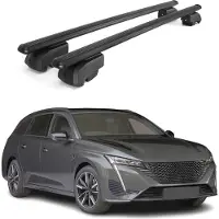 Omtec Dachgepäckträger, Querstange, für Peugeot 308 Break, Baujahre 2021-2023, Aluminium, Schwarz, mit Allgemeine Betriebserlaubnis (ABE)