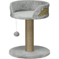 Moonbite Kleiner Kratzbaum 49 cm mit Jutestamm, Plüschbett und Hängeball, stabiler Sockel, Katzen bis 4 kg, Polyester, Grau