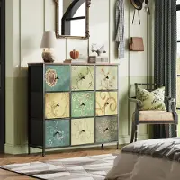 CDGlobal Kommode, 9 Stoffschubladen mit Griffen, Aufbewahrungsschrank, Schubladenschrank, Schrank, Metallgestell, stoffkommode für Schlafzimmer, für Wohnzimmer, Flur, Büro