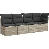 Syfax Gartensofa mit Kissen 4-Sitzer Hellgrau Poly Rattan
