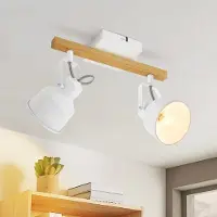 ZMH Deckenstrahler 2 Flammig Weiß Deckenlampe Vintage Schwenkbar 350° MAX.25W E14 Fassung Industrial Holzmaserung Spotbalken für Wohnzimmer Schlafzimmer Büro (ohne Leuchtmittel)
