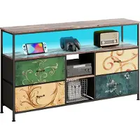 ProximaX Multifunktionsmöbel-Kommode, TV-Kommode in Tigerfell-Farbpalette mit 4 farbigen Stoffschubladen, LED-Beleuchtung, Speicherschminktisch und Speicher-Küchenschrank, 137cm