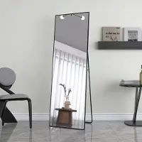CDGlobal 165 × 60cm minimalistische Rahmen Standspiegel, Solider Ganzkörperspiegel frei stehend, leicht Spiegel in voller Länge Aufhängen an der Wand horizontal oder vertikal für Schlafzimmer, Schwarz