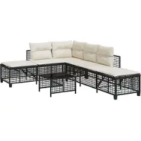 Syfax 3-tlg. Garten-Ecksofa-Set mit Kissen Schwarz Poly Rattan