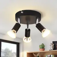ZMH Deckenstrahler LED GU10 Rund 3 Flammig schwarz 350° Deckenleuchte Spots für Küchen Flur Schlafzimmer Wohnzimmer Ohne Leuchtmittel
