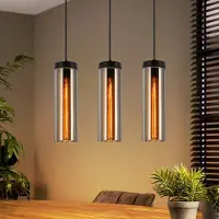 ZMH Glas Hängeleuchte Esstisch Pendelleuchte Retro 3 Flammige Hängelampe E27 Pendelleuchte Esstischlampe Mattschwarz für Küchen Schlafzimmer Wohnzimmer ohne Leuchtmittel