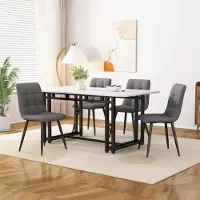Sweiko 120x70cm Schwarz Esstisch mit 4 Stühlen Set,Moderne Küche Esstisch Set, Dunkelgrauer Leinen Esszimmerstuhl, Schwarz Eisen Beintisch
