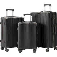 CDGlobal Kofferset 3 teilig Reisekoffer Set Hartschale, Trolley Hartschalenkoffer Handgepäck Koffer 3er Set mit Schwenkrollen,Schwarz